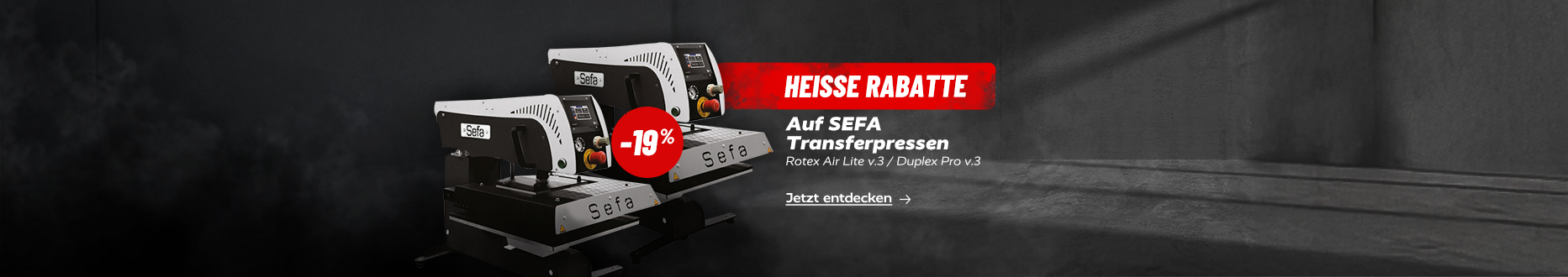 Heiße Rabatte auf SEFA Transferpressen. Jetzt entdecken.