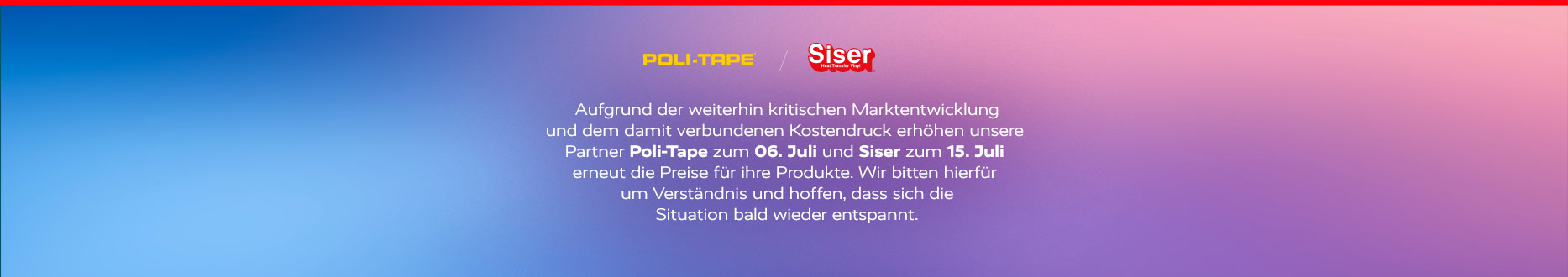 Preisanpassungen im Bereich Textiltransferfolien.