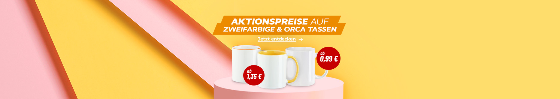 Aktionspreise auf zweifarbige und Orca-Tassen.
