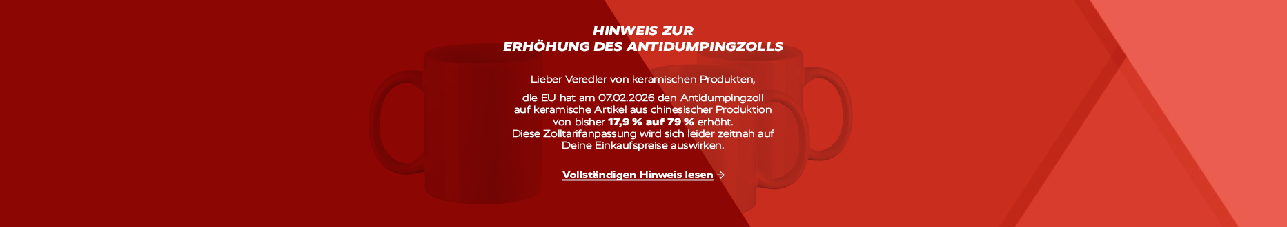Hinweis zur Zollerhöhung