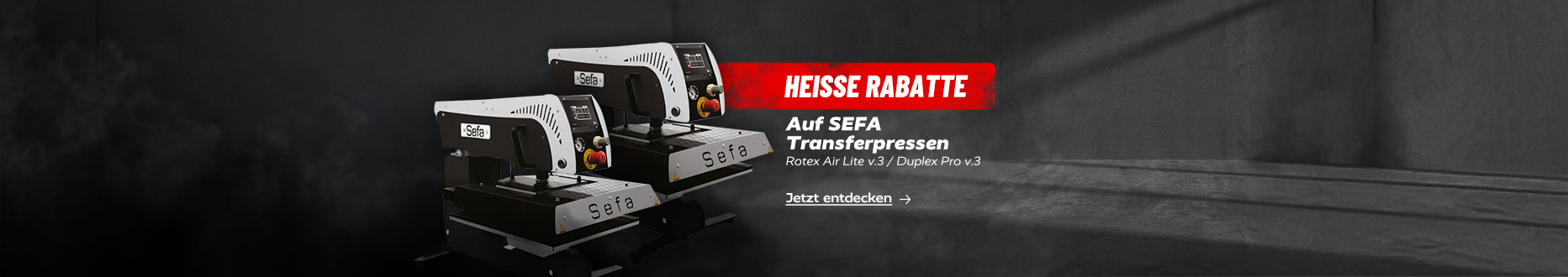 Heiße Rabatte auf SEFA Transferpressen. Jetzt entdecken.