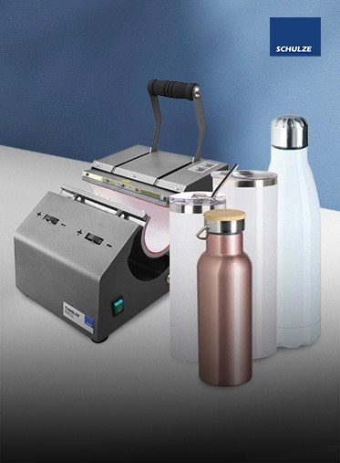 Mit Transferpresse und Thermobechern.