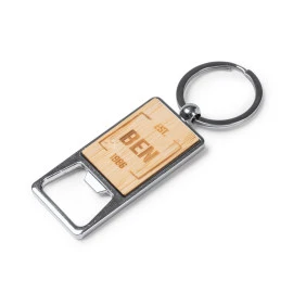  Schlüsselanhänger mit Flaschenöffner Metall/Bambus 