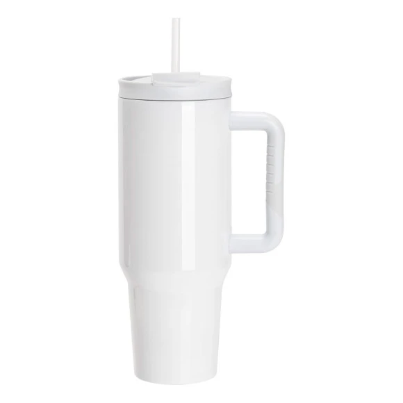  Edelstahl-Thermobecher mit Deckel und Trinkhalm, weiß