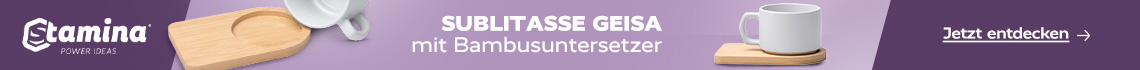Stamina Sublitasse GEISA weiß matt, mit Bambusuntersetzer